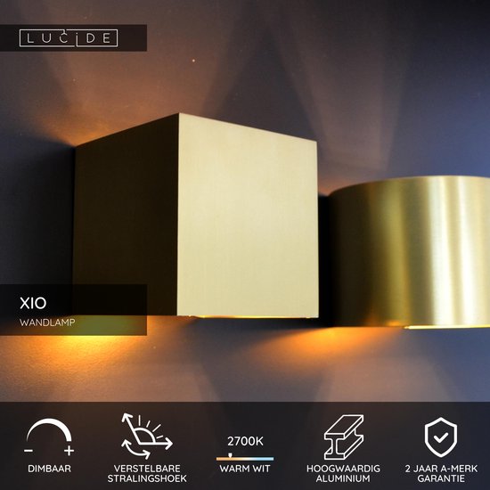 Lucide XIO – Wandleuchte – LED, dimmbar – G9 – 1 × 3,5 W, 2700 K – Einstellbarer Abstrahlwinkel – Mattgold / Messing