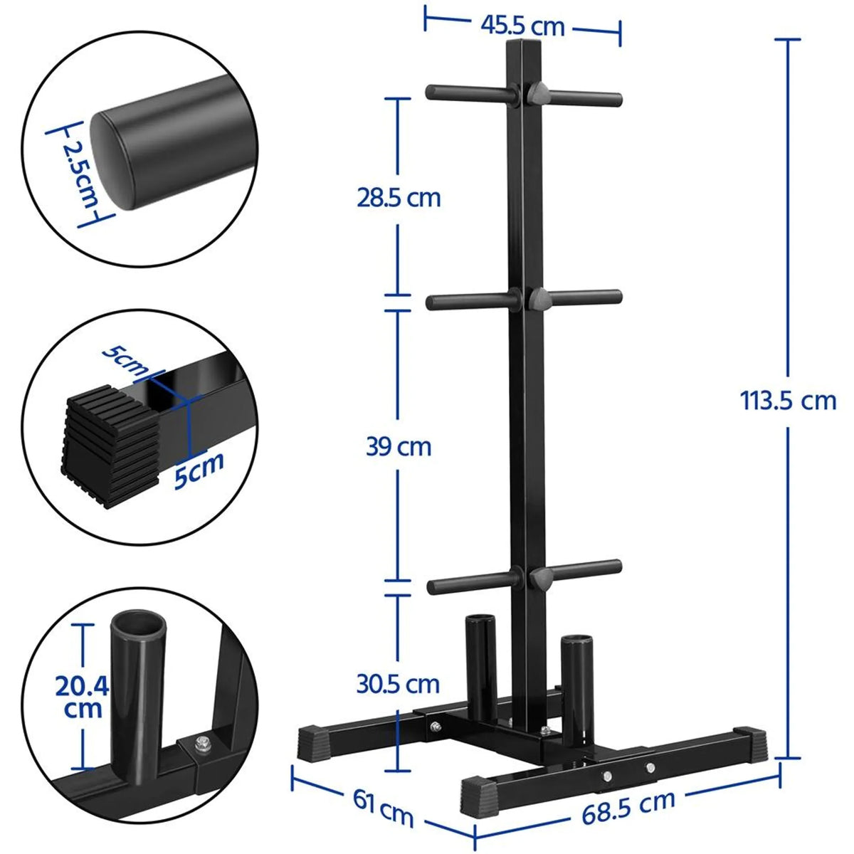 Yaheetech Hantelständer 68,5 x 61 x 113 cm – Schwarz – 400 kg – 6 Scheibenhalter – 2 Hantelhalter