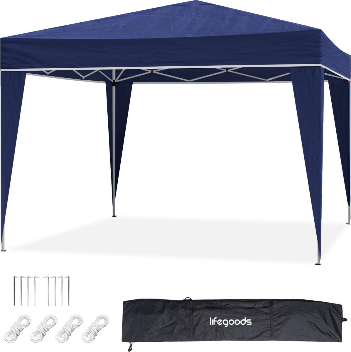 LifeGoods Partyzelt - Pavillon - 3x3 m - faltbar - wasserdicht - mit Rädern - blau