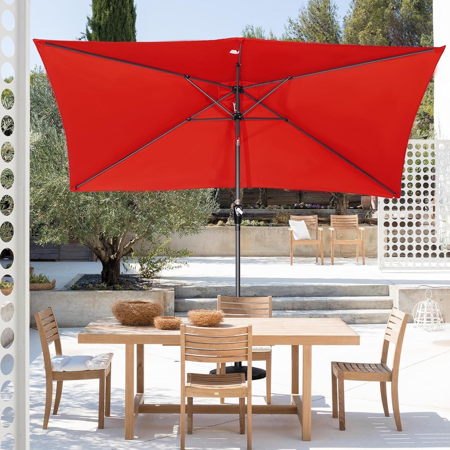 Angel Living Garten Sonnenschirm - 2 x 3 m - Aluminium - Neigbar - Rot