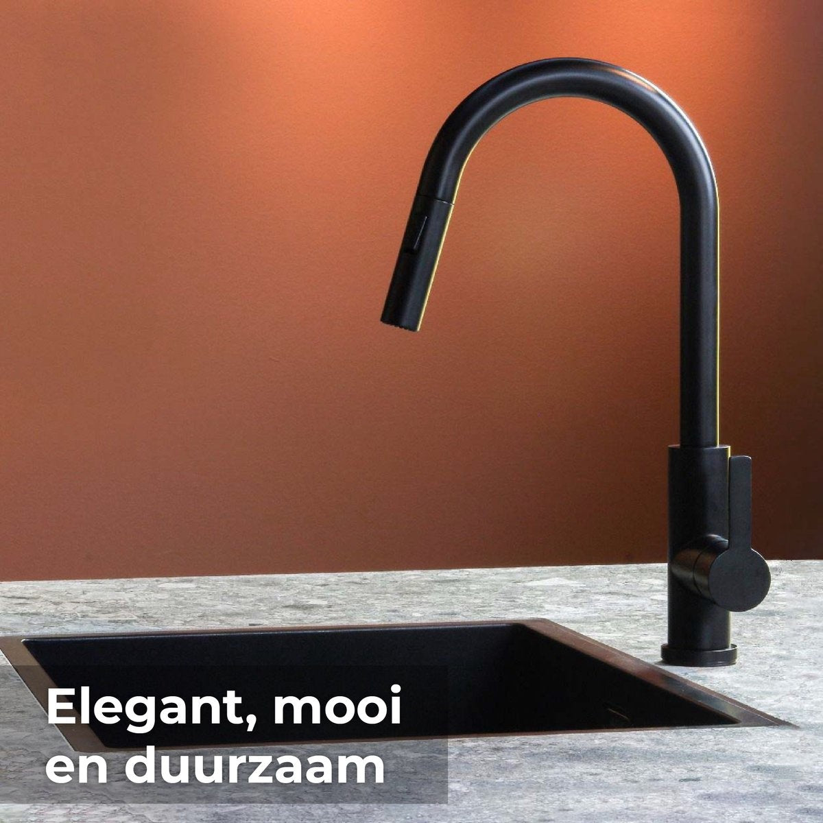Mizzo Trigo Küchenarmatur mit herausziehbarer Handbrause - Hohe Mischbatterie 44 cm - Matt - Edelstahl