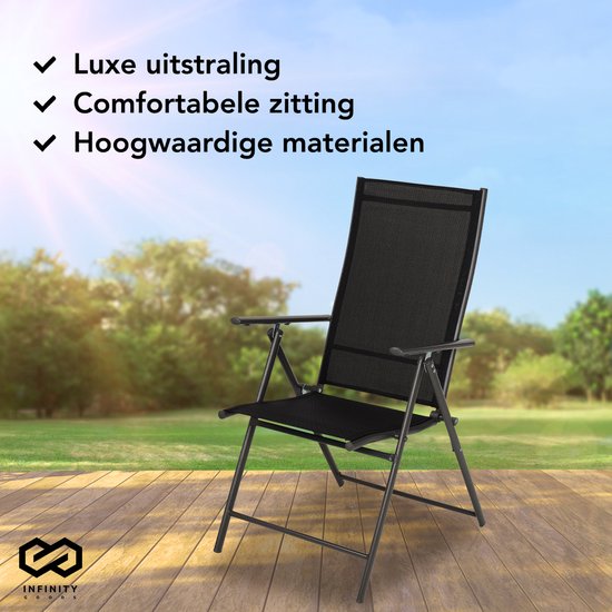 Infinity Goods Gartenstuhl 7 Ständer - 2 Stück - klappbar - Balkon oder Garten - Sitz und Rückenlehne aus Textil
