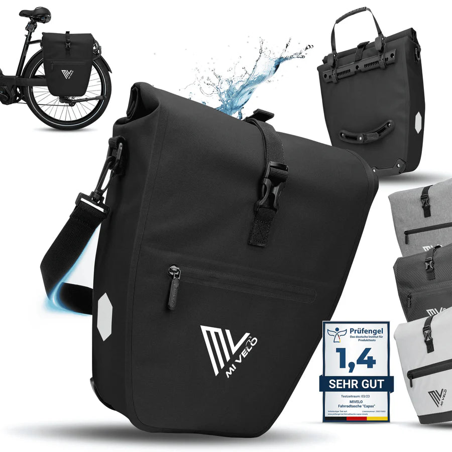 MiVelo - 2in1 Packtasche CAPAX - 25L - Wasserdicht & mit Reflektoren - Schwarz