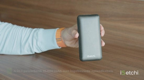 iSetchi Powerbank 10000 mAh - 4-in-1 - Eingebaute Kabel - Schwarz