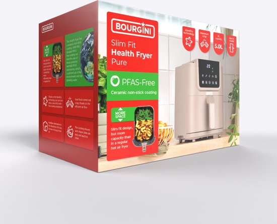Bourgini Slimfit Airfryer XL Beige - Heißluftfritteuse - 5 Liter - 1500W - PFAS frei