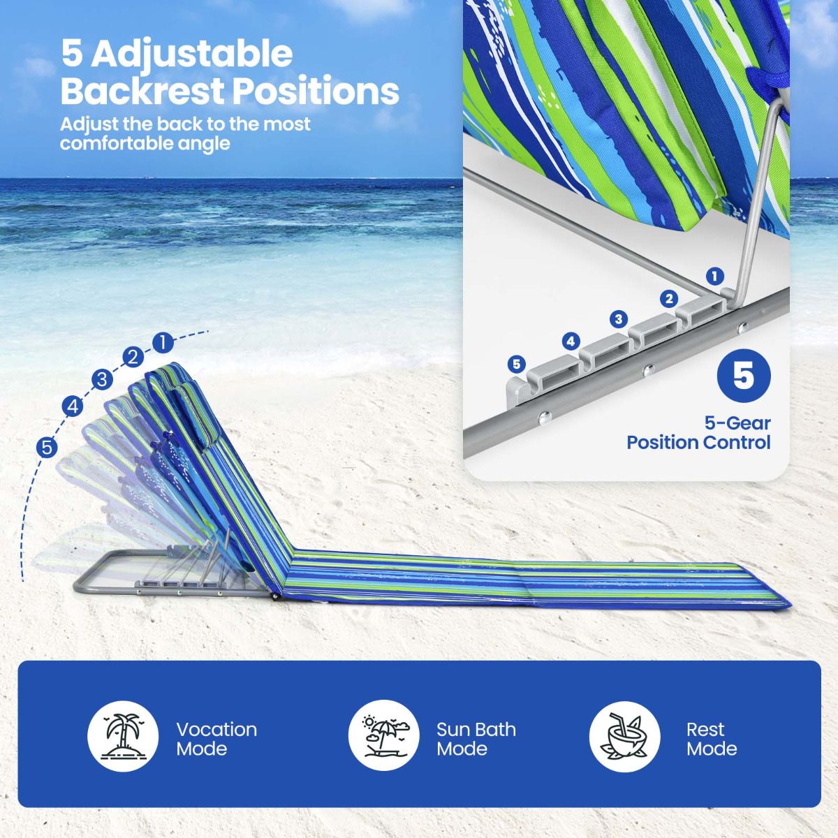 Strandmatten Coast (2 Stück) mit Beistelltisch - 151 x 56 x 27 cm - Grün / Blau