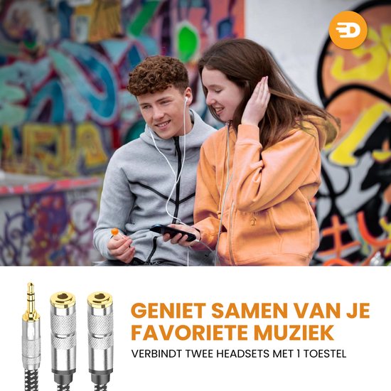 Drivv. Premium Audio Splitter - AUX - Jack Splitter - Audio Splitter 3.5 mm Jack - Stecker zu Buchse - Grau