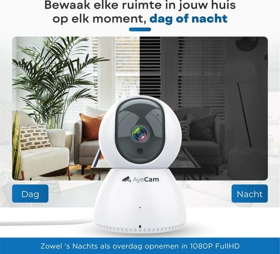 AyeCam Sicherheitskamera - Mit App - WiFi - Bewegungssensor - Inkl. 32GB SD - Kamera Sicherheit - Haustierkamera