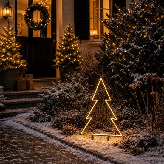 Luca Lighting Garden d'Light Weihnachtsbaum-Gartenaufsteller – Weihnachtsdekoration für den Außenbereich mit warmweißem LED-Licht – Weihnachtsdekoration mit Zeitschaltuhr und 8 Leuchtmodi – Lichterkette – L 72 x H 100 cm – Schwarz