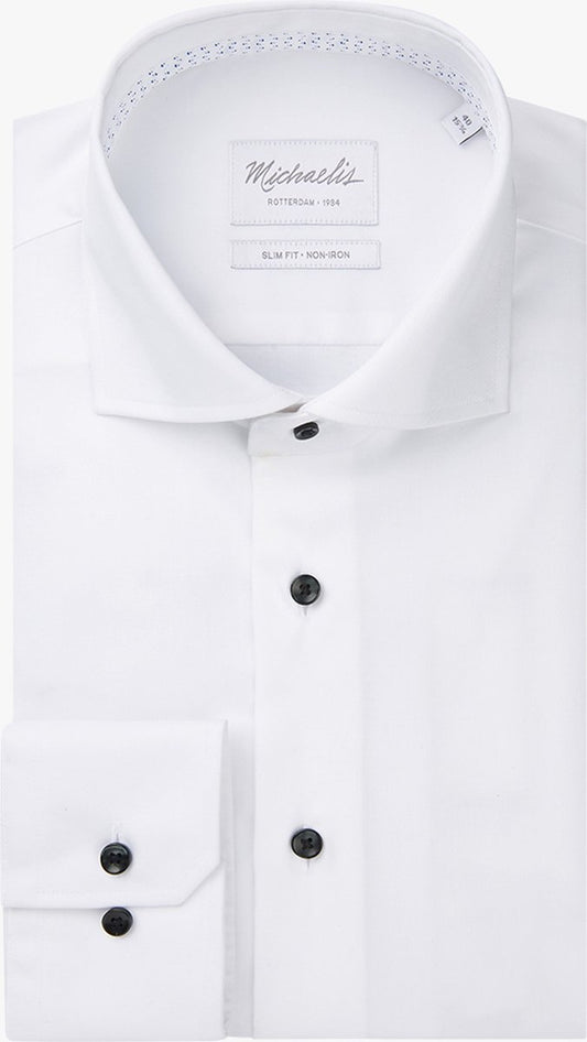 Michaelis Slim Fit Hemd - Weiß - Cutaway Kragen - Bügelfrei - 100% Baumwolle