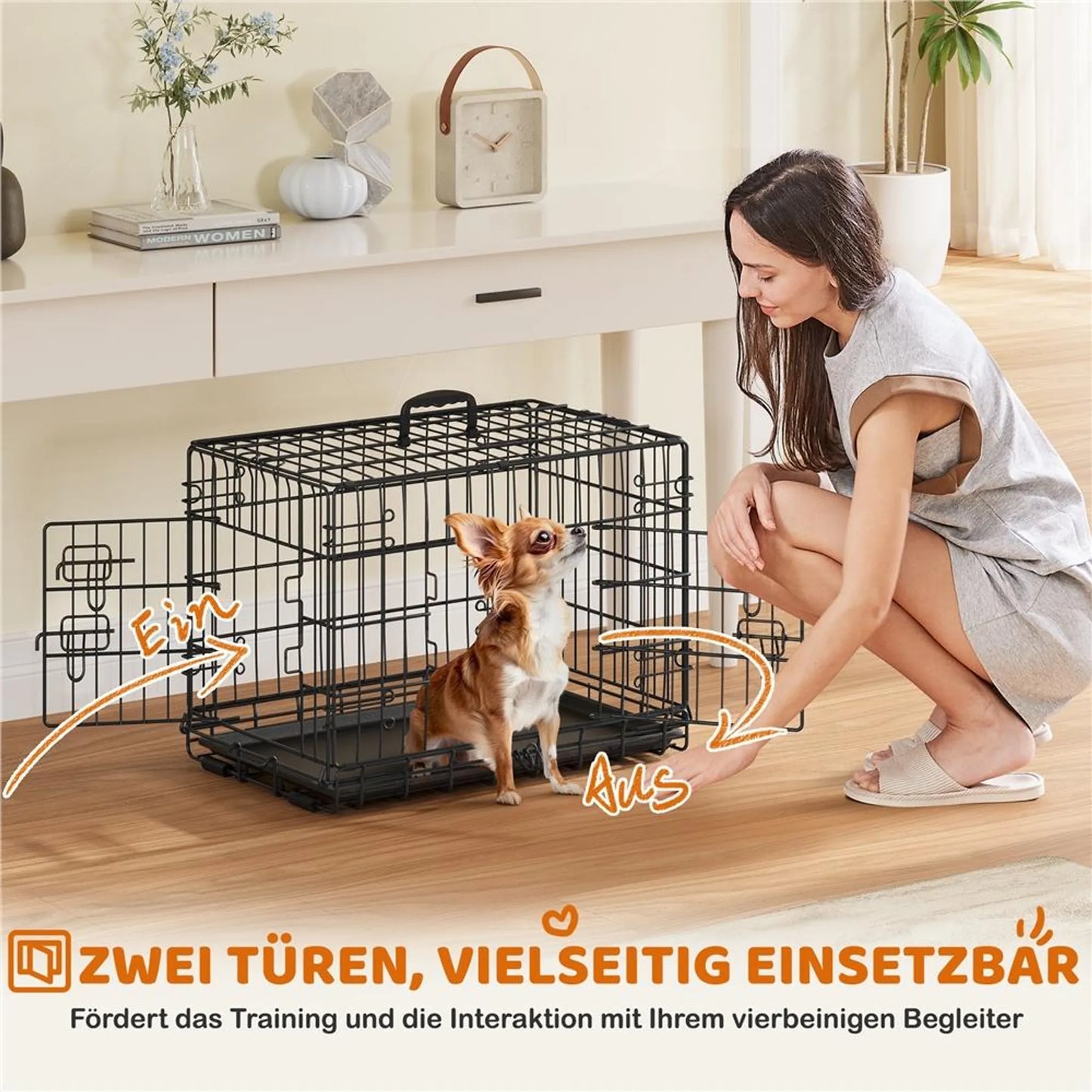 Yaheetech faltbare Hundebank mit Trennwand - mit zwei Türen und abnehmbarer Bodenplatte und Sicherheitsschloss - für Training und Reisen - schwarzes pulverbeschichtetes Metall - 61,5 x 41,5 x 47 cm