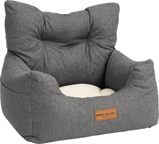 By Cee Cee Autositz Hund - Premium-Autokorb Hund - Hundekorb Auto mit Sicherheitsgurt - Hundesitz - Autositz -All Season - Grau - Größe M - Kleine und mittlere Hunde