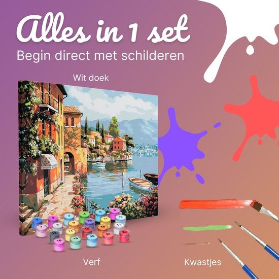 Rubye Malen nach Zahlen Erwachsene - Italienische Küste - Inklusive Farbe und Pinsel - Leinwand Malerei Leinwand - Farbe nach Zahlen - 40x50cm