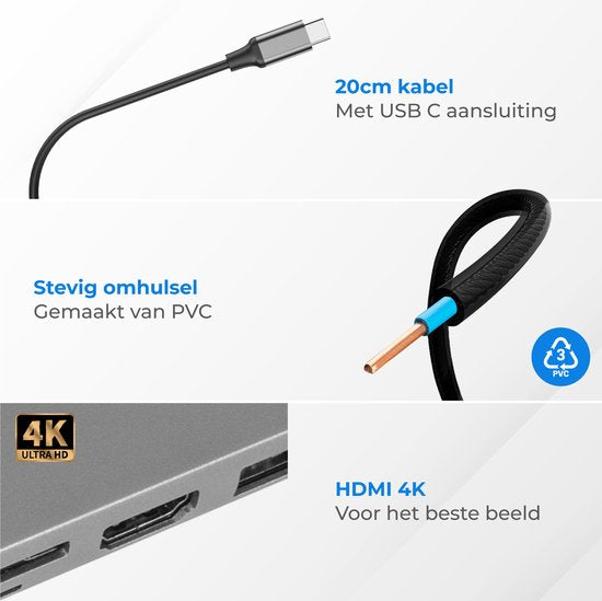 Nuvance - USB C Hub 3.0 - 8 Anschlüsse - USB-Splitter mit Ethernet - USB C zu HDMI - USB Hub 3.0 - Docking Station Laptop - Micro SD Kartenleser - HDMI 4K - Grau