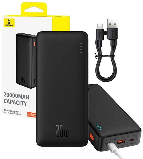 Baseus Airpow – Powerbank – 20 W – 20.000 mAh – USB-A- und USB-C-Kabel