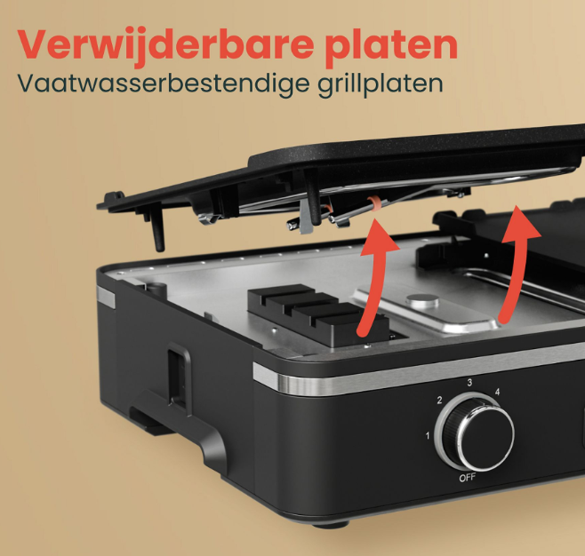 KitchenBrothers Elektrische Grillplatte KB4204 - 2400W - 2 Zonen - Gerippt & Flach - Schwarz - 50x30 cm