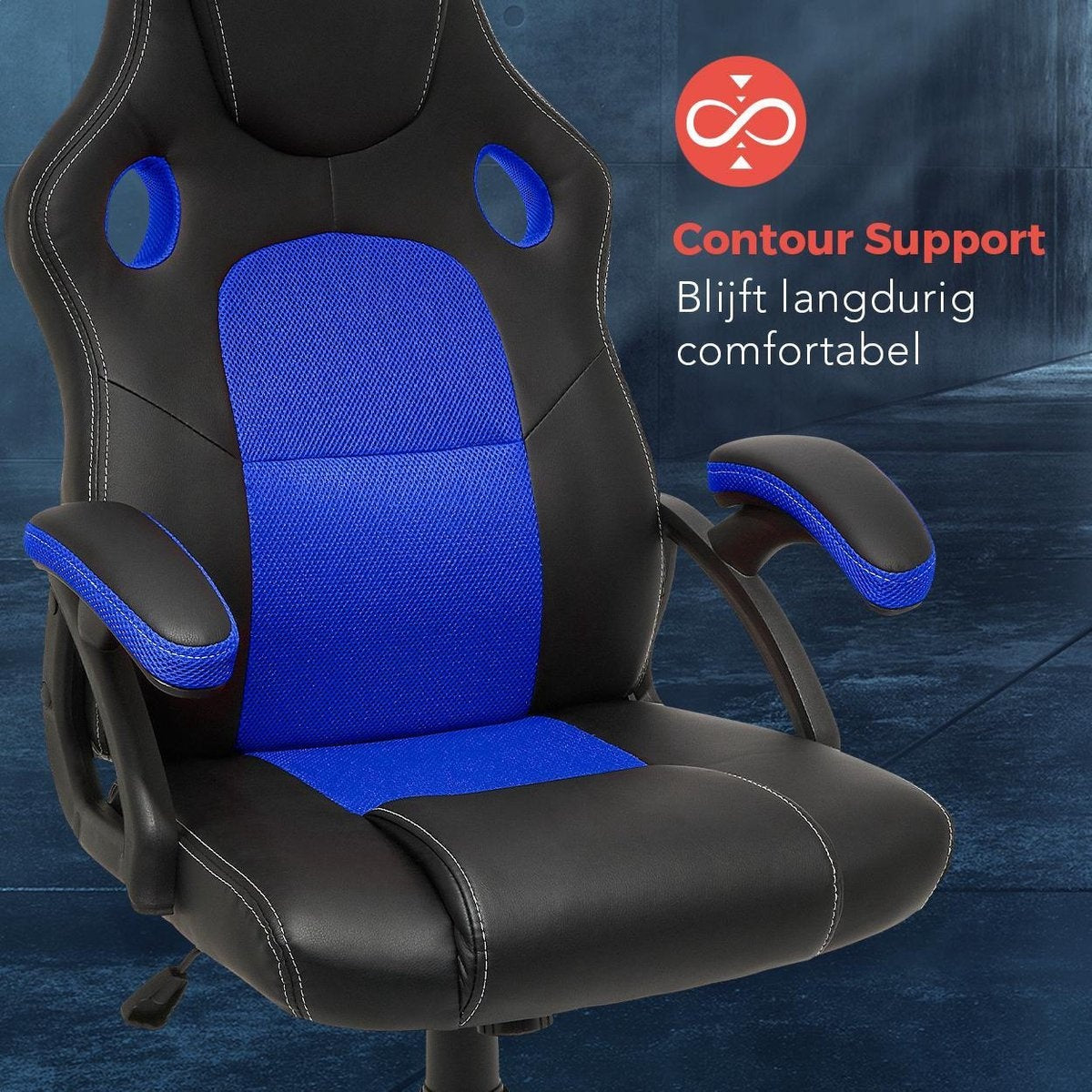 LifeGoods Gaming Stuhl - Einstellbar - Gaming Stuhl - Kunstleder - Blau/Schwarz