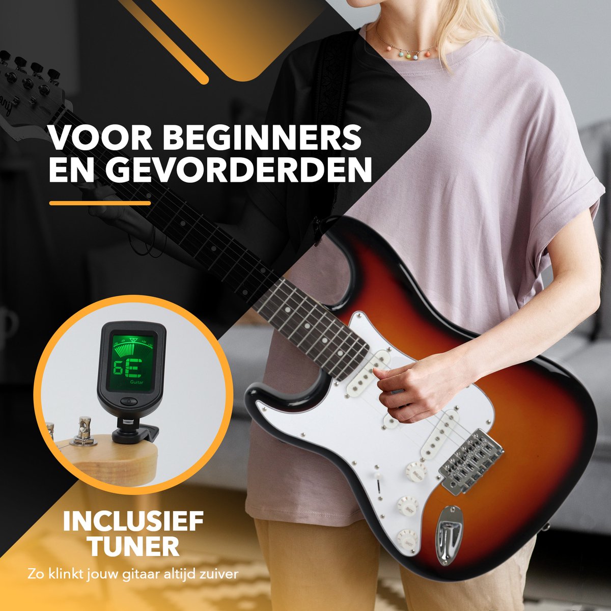 Finesse E-Gitarre mit Hülle – Sunburst – Full-Size 4/4