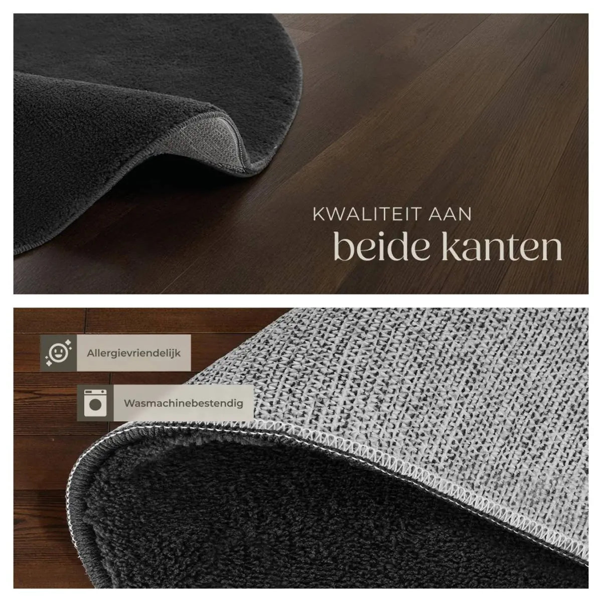 tectake Kurzflor-Teppich „Soft Zone“ – Ø 120 cm – Schwarz – Extra weich – Rutschfest – Waschbar