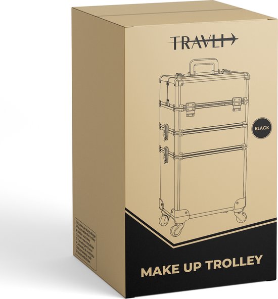 Travli Make Up Trolley - Schminkkoffer - Friseurkoffer - Beautycase - Kosmetikkoffer - 106* 40* 31,5 cm - Schwarz