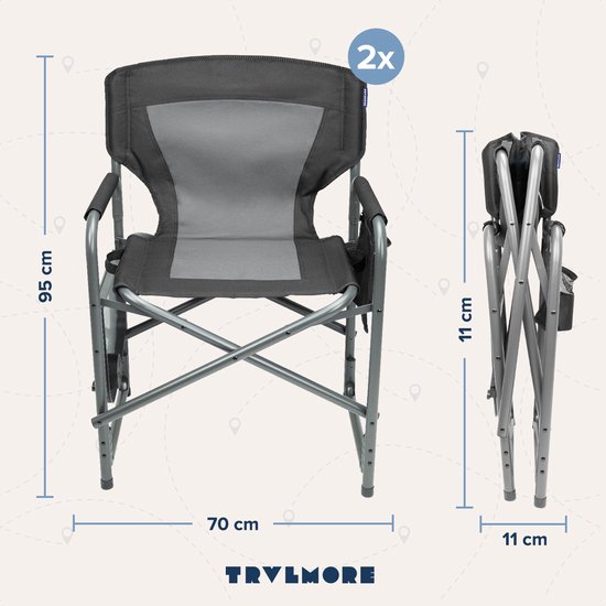 TRVLMORE - Campingstühle - Duo Pack - Zusammenklappbar - 120 kg Belastbarkeit - Schwarz