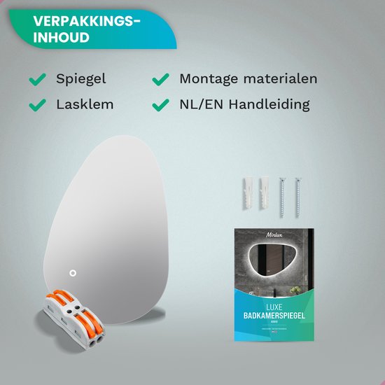 Mirlux Badezimmerspiegel mit LED-Beleuchtung - Asymmetrischer Wandspiegel - Organische Form - Anti-Kondensations-Duschspiegel - Wandspiegel 90x60CM