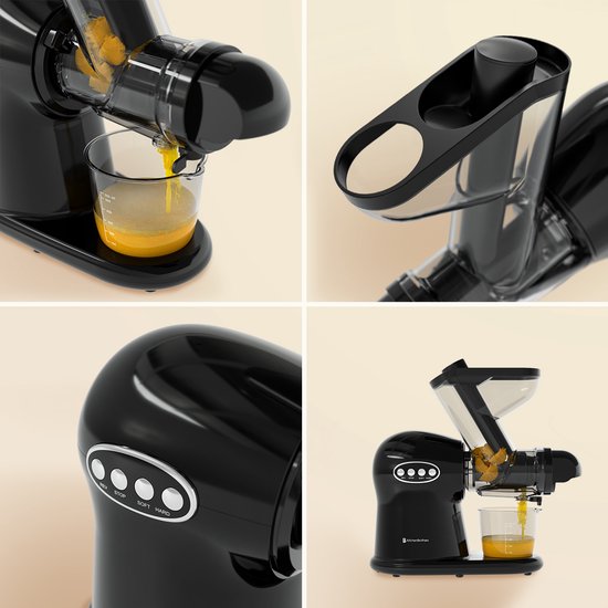 KitchenBrothers Slowjuicer XL - Entsafter - Gemüse- und Obstpresse - 43 mm und 70 mm Einfüllöffnung - 500 ml - Schwarz