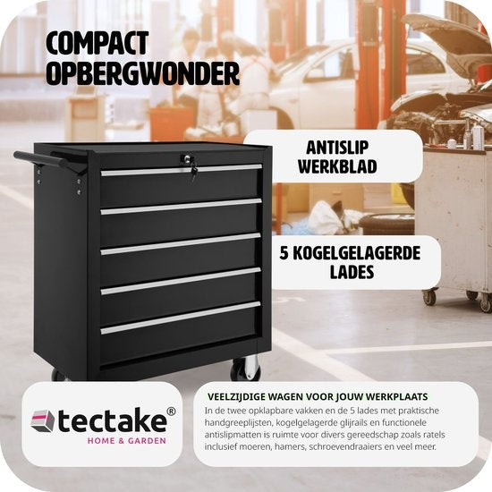 tectake - Werkzeugwagen mit 5 Schubladen - schwarz - 402797