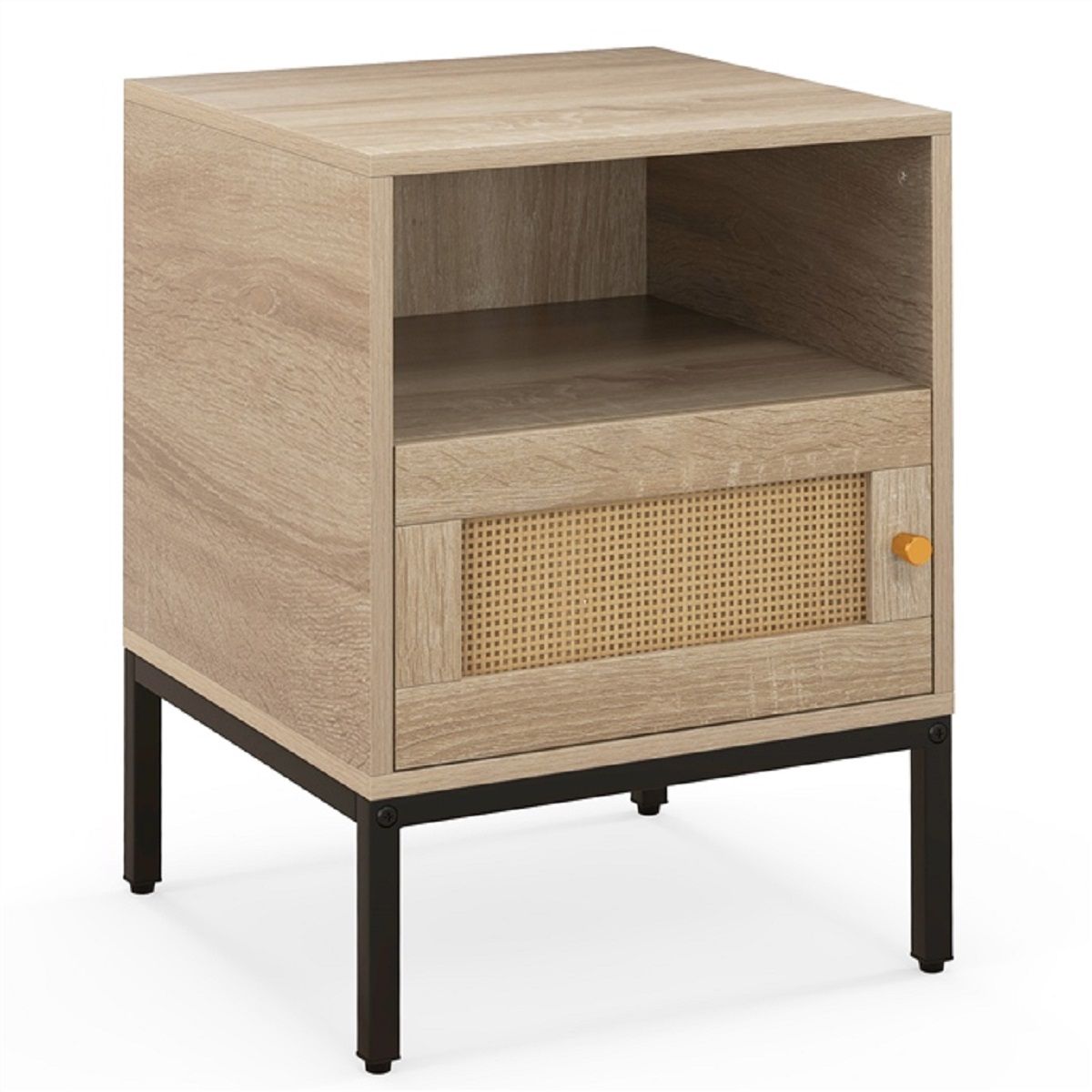 Coast 2-teiliges Set aus Rattan-Nachttischen – offenes Regal und Schrank – Naturholz – 40 x 40 x 57 cm