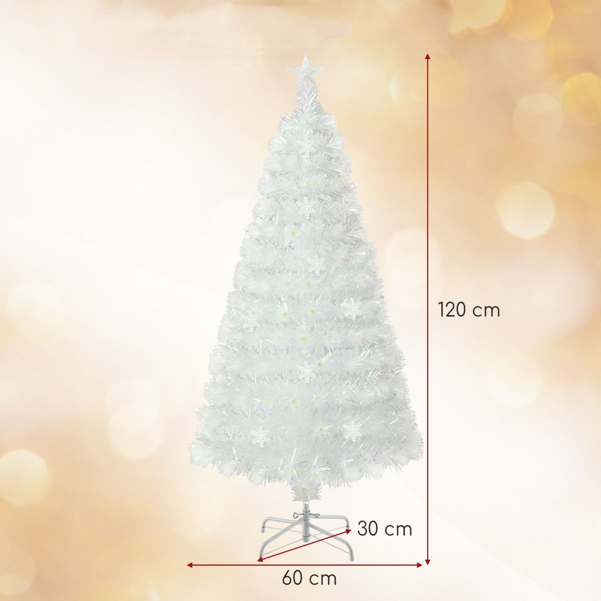 Künstlicher Weihnachtsbaum Coast - 120 cm - Weiß - mit Fiberglas, schillernden Blättern und mehrfarbigen LED-Schneeflockenlichtern