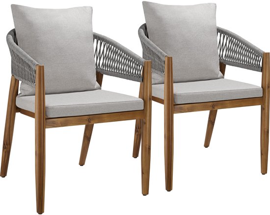 Tectake - 2er Set Gartenstühle Manacor - Seil-Design- wetterfest -  lackiertes Akazienholz - Grau/Beige
