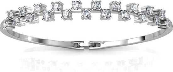 Yolora - Damen Armband Armreif - Länge 22 cm & Kalpa Camaka Kristalle - Ausgestattet mit 18k Weißgoldplattierung und luxuriöser Geschenkbox - Für Geschenke und besondere Anlässe - Silber 18k Weißgold Goldplattierung