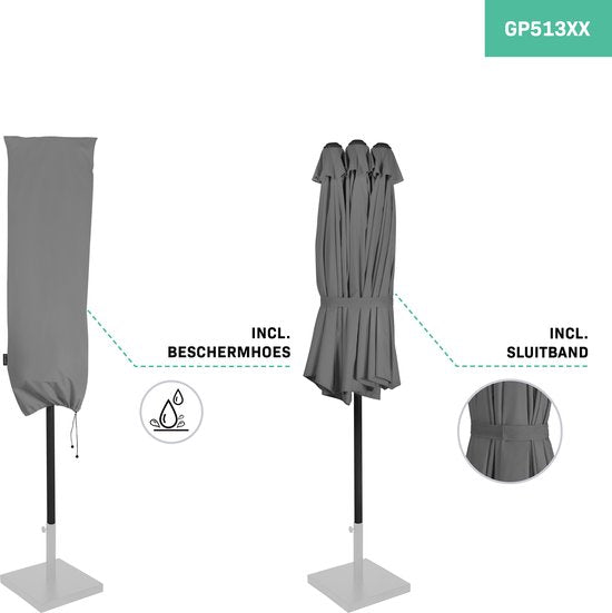 VONROC Premium Doppelter Sonnenschirm Iseo - 460x270cm - UV-beständiges Tuch - Inkl. Schutzhülle - Grau