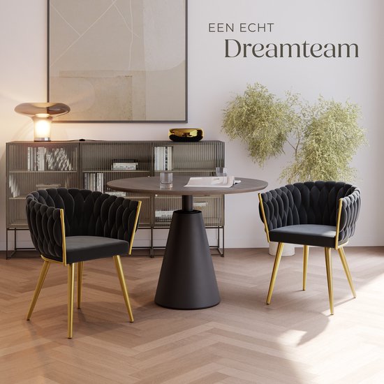 tectake® - 2er Set Esszimmerstühle aus Samt - Schalensessel mit Armlehne - Knopfoptik - 60,5 x 55 x 75 cm - Schwarz/Gold