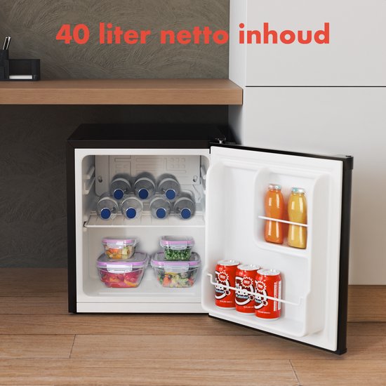 KitchenBrothers Mini-Kühlschrank - 40L - Kleiner Kühlschrank - Freistehend - Frigo - Kompakt - Schwarz
