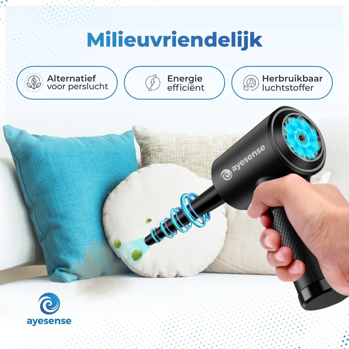 AyeSense Air Duster Pro - 8 Aufsätze - kabellos & wiederaufladbar - 52.000 U/min - Druckluft-Staubreiniger - Druckluft