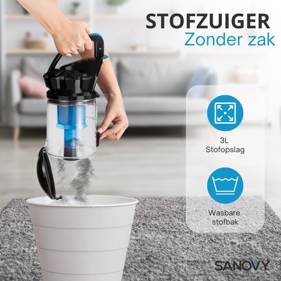 Sanovy ProPower-9100+ Leistungsstarker beutelloser Staubsauger - 3L - Kompakt - Blau
