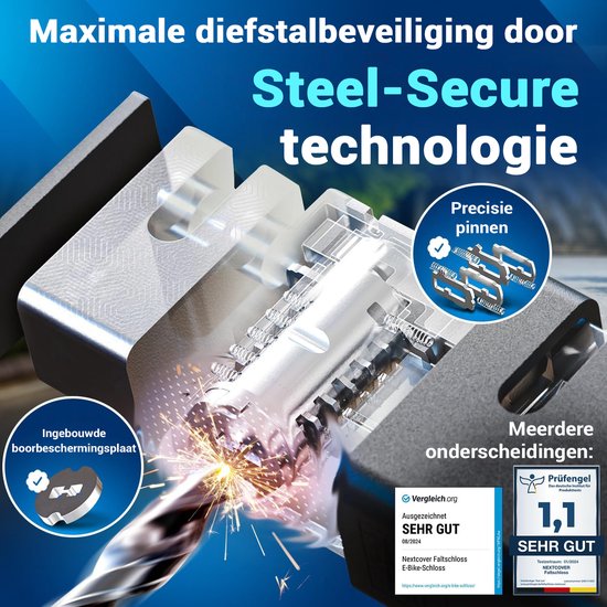 Nextcover Faltschloss 100cm FoldOne | Fahrradschloss mit drei Schlüsseln | Fahrradschloss mit Halterung | Schloss für Fahrräder, E-Bikes, E-Scooter | SteelSecure Technology 3.0