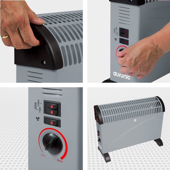 Auronic Elektrokonvektor - 750/1250/2000 Watt - mit Gebläse - Heizung - Heizlüfter - Grau