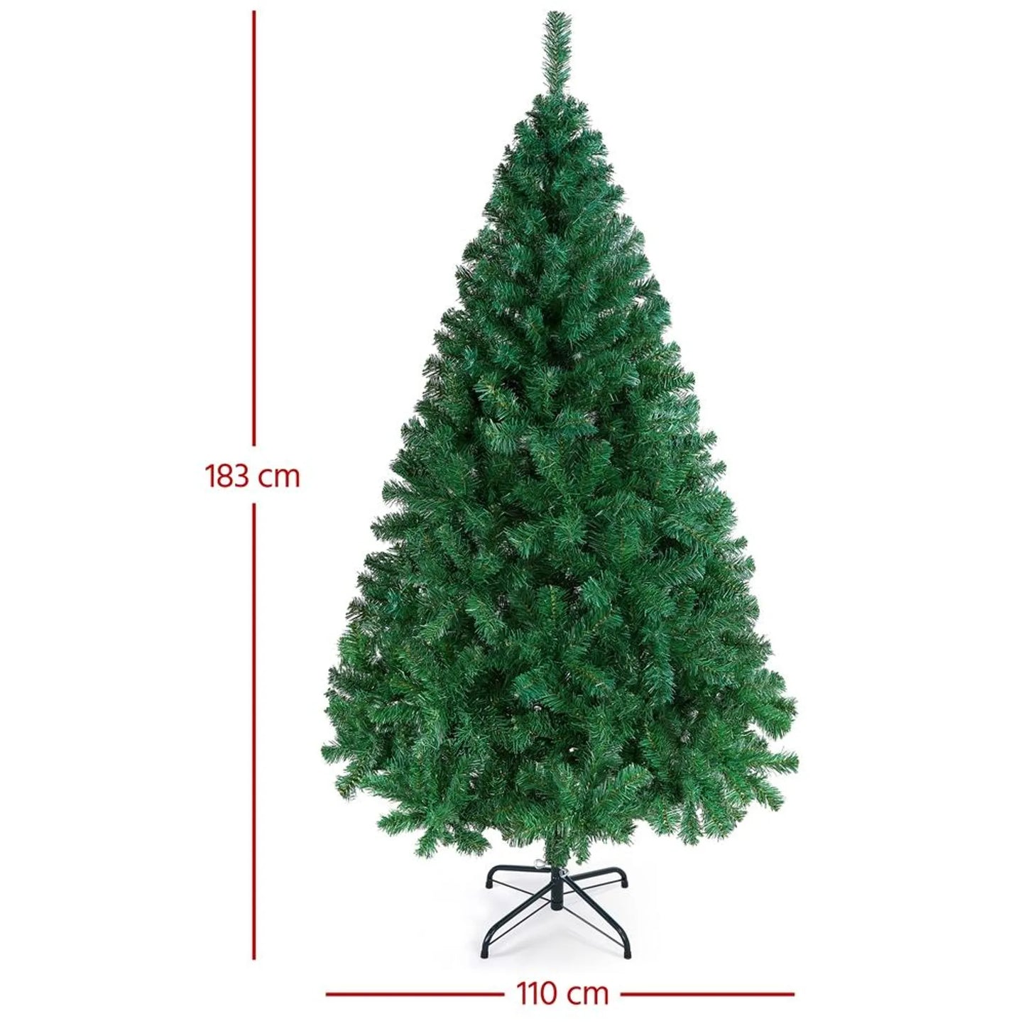 Yaheetech Künstlicher Weihnachtsbaum Fichte - 183 x 110 x 110 cm - Mit 598 Zweigen und klappbarem Metallsockel und schützenden Gummikappen - Für Wohnzimmer und Urlaub - Grünes PVC und Metall
