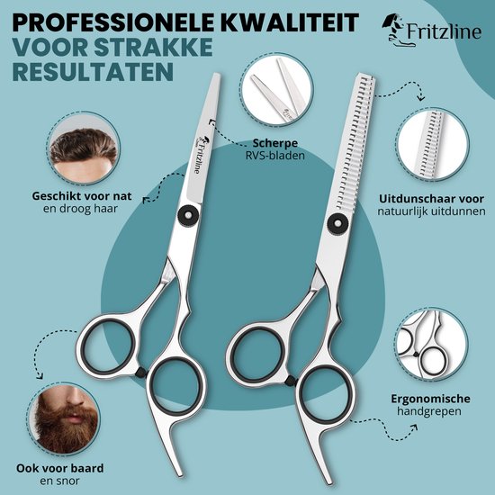 Fritzline 9-teiliges Friseurset – Friseurscheren – Friseurkittel – Haarschere – Friseur – Friseurschere – Ausdünnschere – Ausdünnschere für Friseure – professionelles Friseurset – Friseurkittel – Friseurjacke – Friseurbedarf