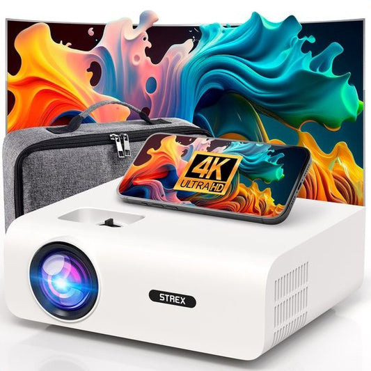 Strex - Beamer - 1080P Full HD - 15000 Lumen - Kabellos - Inklusive Tasche/Projektionsleinwand - WiFi - Bluetooth - Weiß