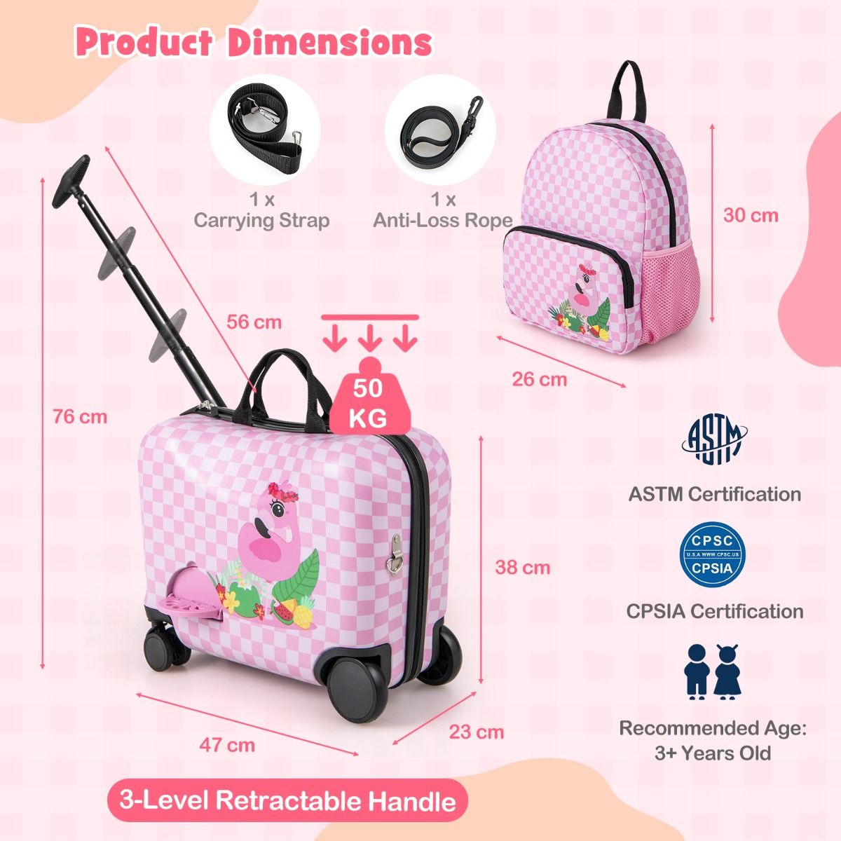 Coast Kinderkoffer- und Rucksack-Set – 4-in-1-Design – Sitzfunktion – Rosa