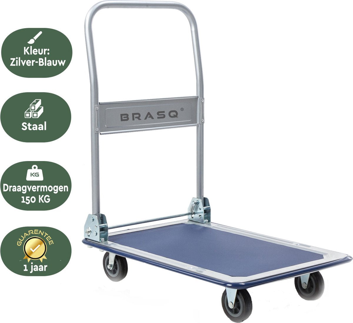 BRASQ Plattformwagen Zusammenklappbar - Kapazität 150 KG - Transportwagen - Lagerwagen - Plattformwagen
