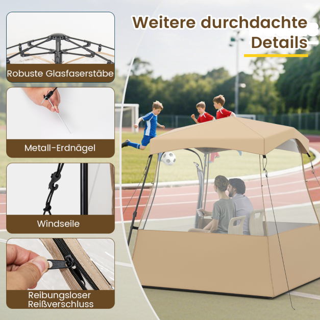 Coast Transparentes Pop-Up Sportzelt - Outdoor-Zelt 160 x 160 x 176 cm - Braun