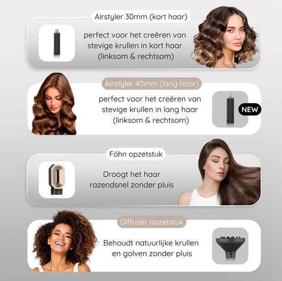 Sansbeauté® 8-in-1 Airstyler mit Diffusor - Haarwickel - Multistyler - Fönbürste Kurzes Haar - Dupe - Haarstyler - Haartrockner - Wärmebürste - Lockenbürste - Lockenstab - Stylingbürste - Coldshot