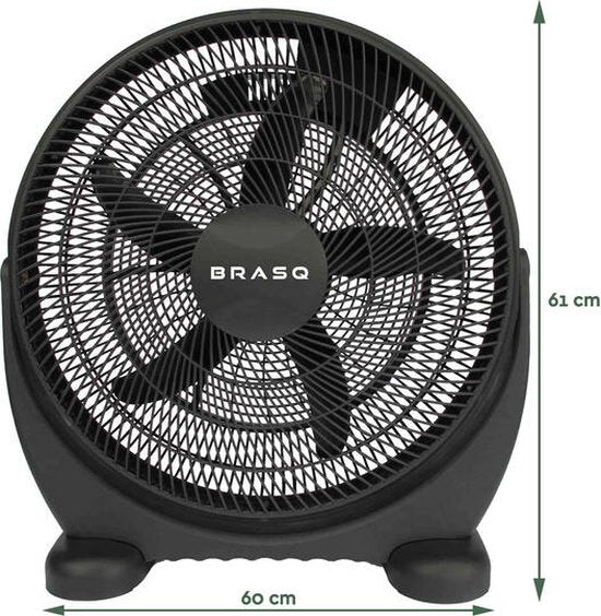 BRASQ Bodenventilator - 50 cm - Schwarz - 3 Geschwindigkeiten - Standventilator - Einstellbar - 90 Watt