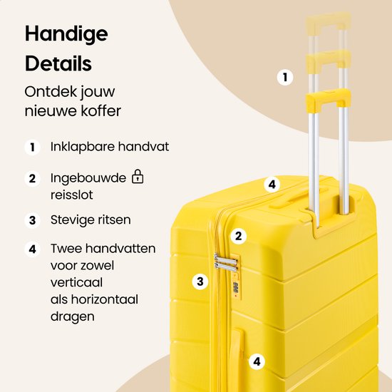 SKYCASES Urban Adventurer - Mittlerer Reisekoffer - Zahlenschloss - 44x27x66cm - 78L - Reisekoffer mit Kofferschloss - Spinner-Räder - Gelb