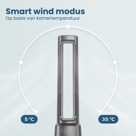 Auronic blattloser Turmventilator mit Luftreiniger – H13 HEPA – 10 Windstufen – Grau