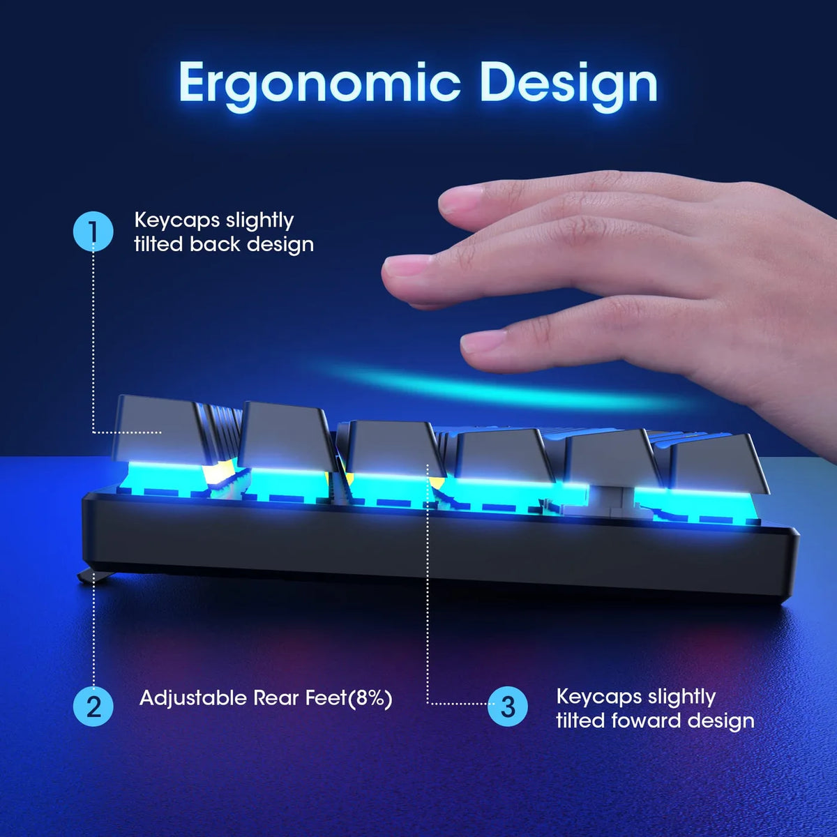 ET Mechanische Tastatur, USB, kabelgebunden – 104 Tasten – blaue Schalter, RGB, Anti-Ghosting